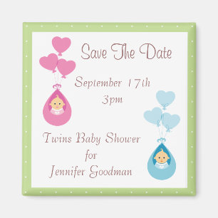 Twins & ballonnen opslaan het Baby shower Datum Magneet
