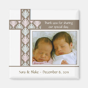 Twins Baptism/Christening Favor Foto Magnet