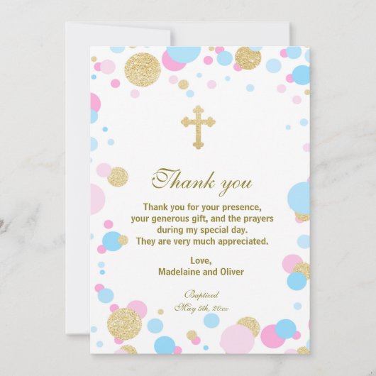 Twins Baptism Communauteit Dank je kaart roze blau (Voorkant)