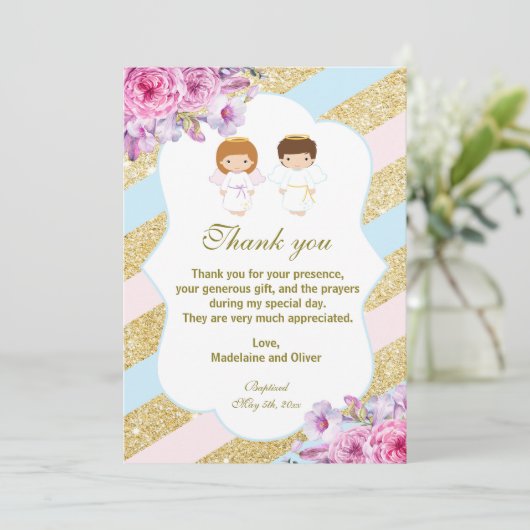 Twins Baptism Communauteit Dank u wel kaarten Ange (Staand voorkant)