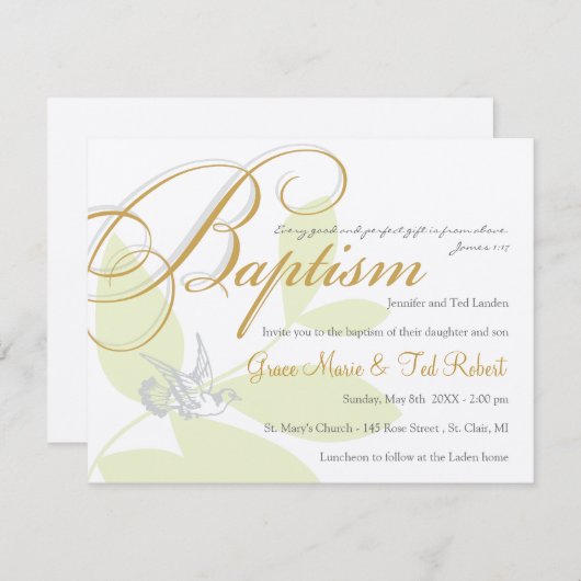 Twins Baptism Invitation Kaart (Voorkant / Achterkant)