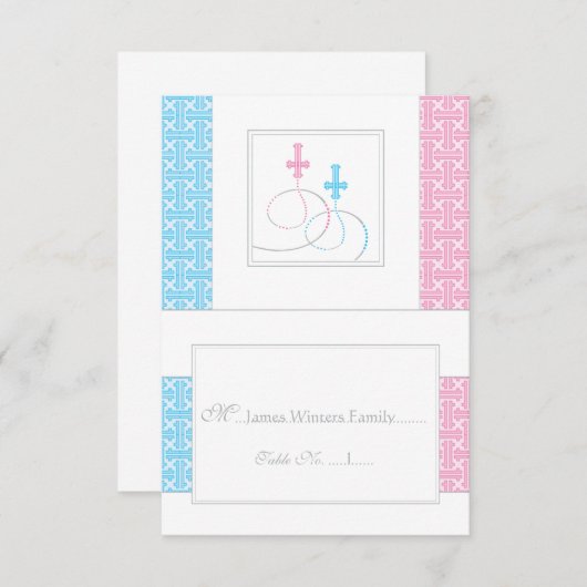 Twins Baptism Table Place Card  | Je hebt gevechte Kaart (Voorkant / Achterkant)