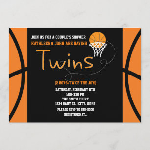 TWINS BASKETBAL Sportieve Baby Shower Uitnodiging