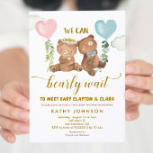 Twins Bear Balloon Baby Shower Invitation Kaart