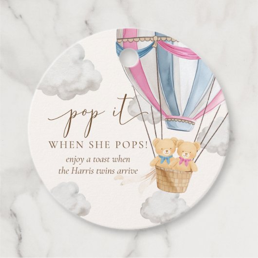 Twins Bearly Wait Teddy Bear Pop It When She Pops Bedankjes Labels (Voorkant)