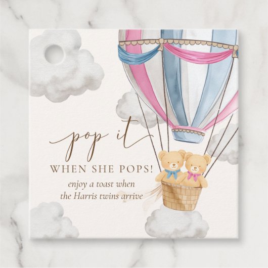 Twins Bearly Wait Teddy Bear Pop It When She Pops Bedankjes Labels (Voorkant)