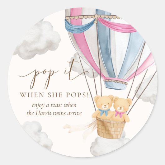 Twins Bearly Wait Teddy Bear Pop It When She Pops Ronde Sticker (Voorkant)