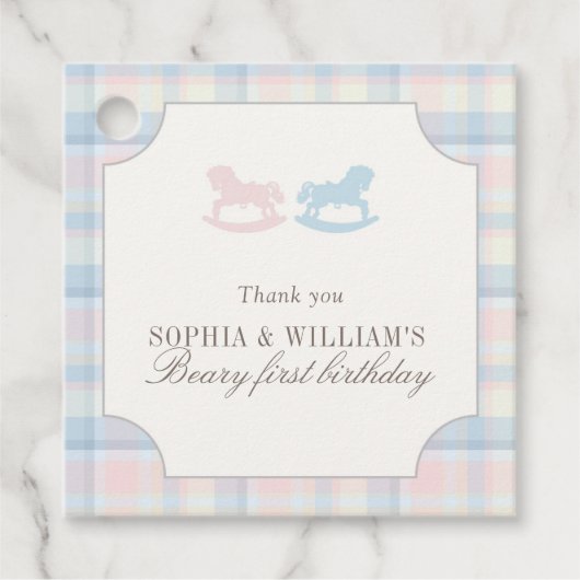 Twins Beary First Birthday Bedankjes Labels (Voorkant)