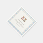 Twins Beary First Birthday Napkins | Pink Blue Servet (Hoek)