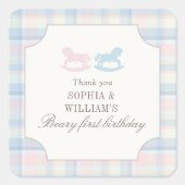 Twins Beary First Birthday Vierkante Sticker (Voorkant)