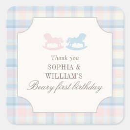 Twins Beary First Birthday Vierkante Sticker