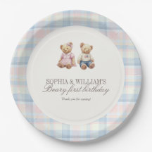 Twins Beary First Teddy Bear Birthday Plates 