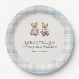 Twins Beary First Teddy Bear Birthday Plates Papieren Bordje