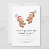 Twins Beer Balloon Santa Hat Eerste Verjaardag Kaart (Voorkant)