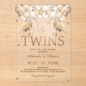Twins Beer met Neutral Ballons Baby shower Acryl Uitnodigingen (Voorkant)