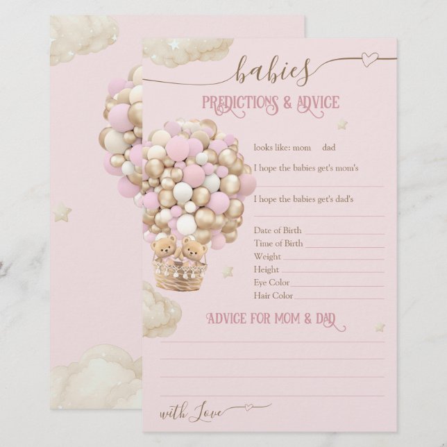 Twins Beer Roze Ballonnen Baby Meisje Douche Spel (Voorkant / Achterkant)