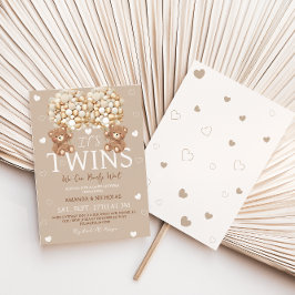 Twins Beer Tan Ivoor Hearts & Balloons Baby shower Kaart