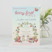 Twins Berry First Birthday Party Kaart (Staand voorkant)