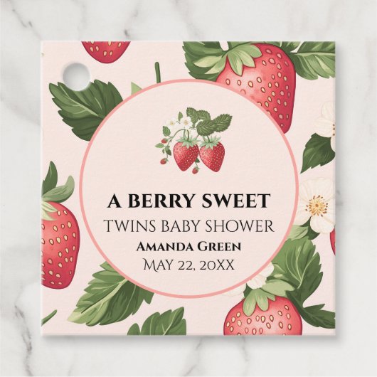 TWINS Berry Sweet Strawberry Baby shower Bedankjes Labels (Voorkant)