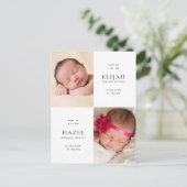 Twins Birth Announcement Briefkaart (Staand voorkant)