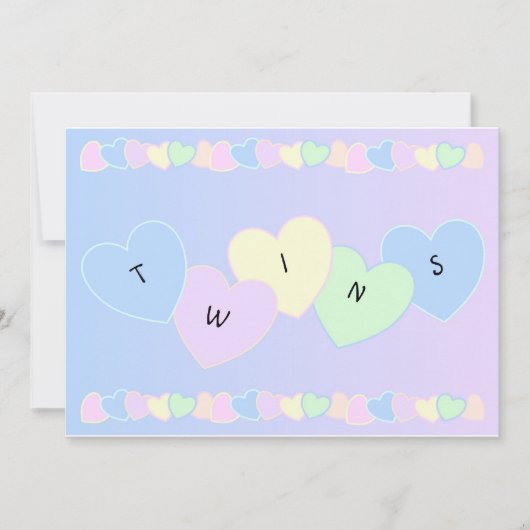 Twins Birth Announcement Hearts Aankondiging (Voorkant)
