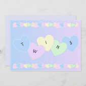 Twins Birth Announcement Hearts Aankondiging (Voorkant / Achterkant)