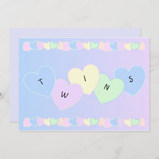 Twins Birth Announcement Hearts Aankondiging (Voorkant / Achterkant)