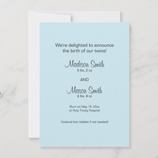 Twins Birth Announcement - Noah's Ark Aankondiging (Achterkant)