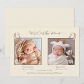 Twins Birth Announounding over de Moon Photo Card Aankondiging (Voorkant / Achterkant)