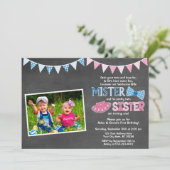 Twins Birthday Invitation | Mister en zuster Kaart (Staand voorkant)