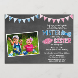 Twins Birthday Invitation | Mister en zuster Kaart