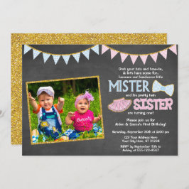 Twins Birthday Invitation | Mister en zuster Kaart