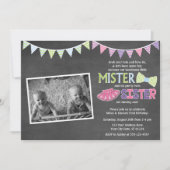 Twins Birthday Invitation - Tutus and Stropdassen  Kaart (Voorkant)