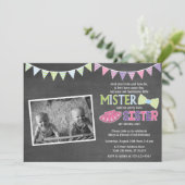 Twins Birthday Invitation - Tutus and Stropdassen  Kaart (Staand voorkant)