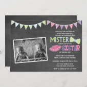Twins Birthday Invitation - Tutus and Stropdassen  Kaart (Voorkant / Achterkant)