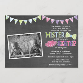 Twins Birthday Invitation - Tutus and Stropdassen  Kaart