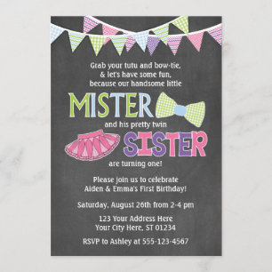 Twins Birthday Invitation   Tutus en Stropdassen Kaart