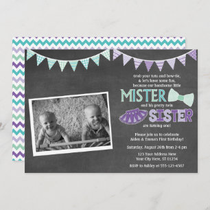 Twins Birthday Invitation   Tutus en Stropdassen Kaart