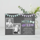 Twins Birthday Invitation | Tutus en Stropdassen Kaart (Staand voorkant)