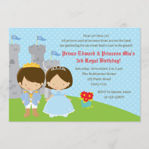 Twins Birthday Invitations (Prince & Princess) Kaart