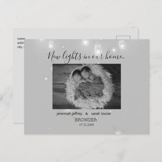 Twins Black and White Photo Birth Announding Aankondigingskaart (Voorkant / Achterkant)