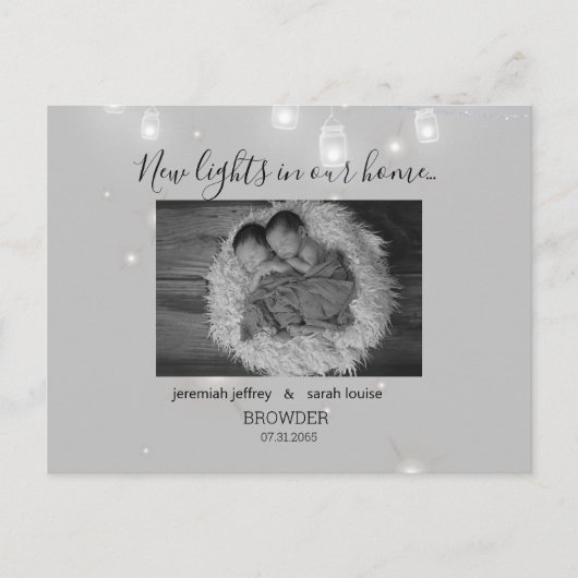 Twins Black and White Photo Birth Announding Aankondigingskaart (Voorkant)