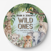 Twins Blauw wild één oerwoud 1e verjaardag Papieren Bordje (Voorkant)