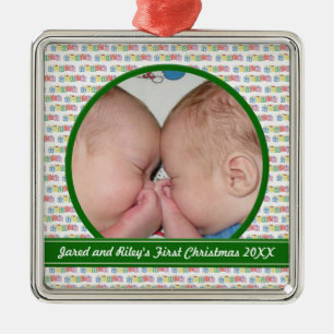 Twins Blocks Eerste kerstversiering Metalen Ornament