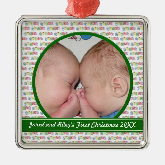 Twins Blocks Eerste kerstversiering Metalen Ornament (Voorkant)