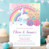 Twins Blondine Prinsessen en Eenhoorn Verjaardagsf Kaart