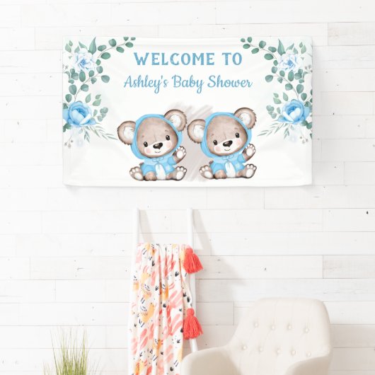 Twins Blue Beer Floral Custom Baby shower Spandoek (Insitu)