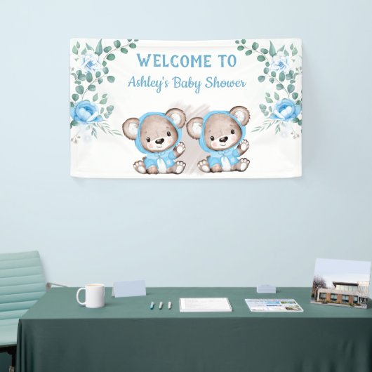 Twins Blue Beer Floral Custom Baby shower Spandoek (Beurs)