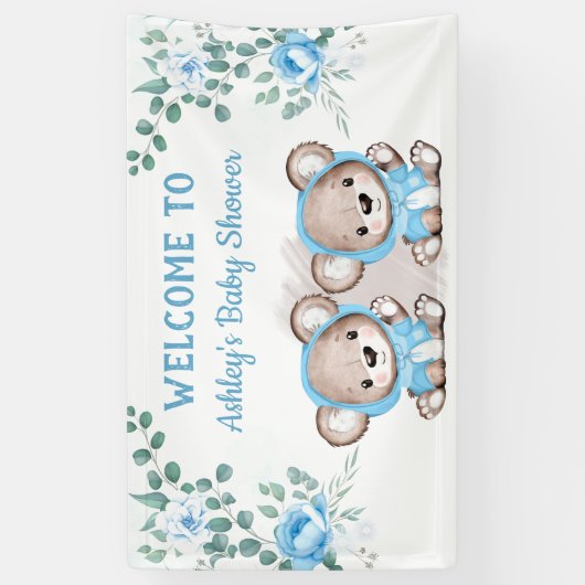 Twins Blue Beer Floral Custom Baby shower Spandoek (Verticaal)