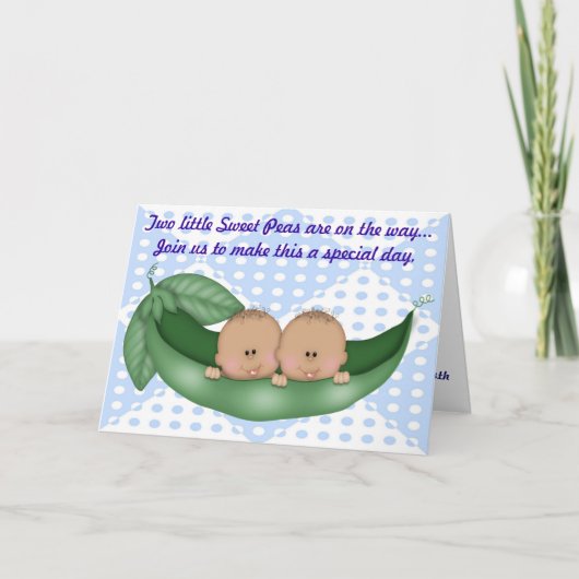 Twins Blue Boy Baby shower Pea in a Pod Invitation (Voorkant)